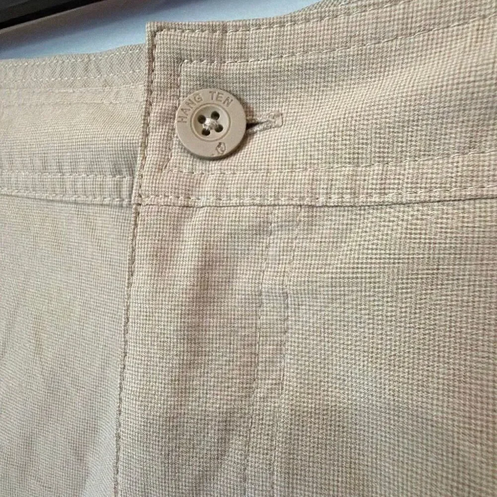 Hang Ten Men’s Size 32 Beige Hybrid Chino Board Shorts Zip Pocket #1100